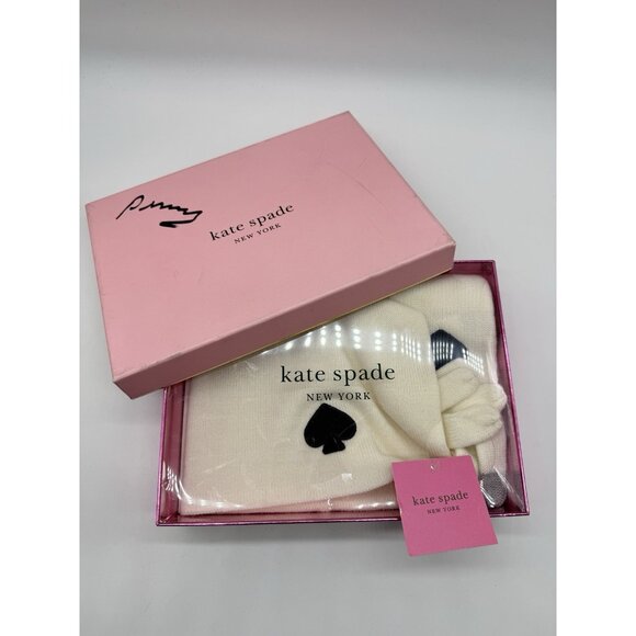 KATE SPADE spade women's beanie winter hat + glove set -WHITE -2 PC - Picture 9 of 9